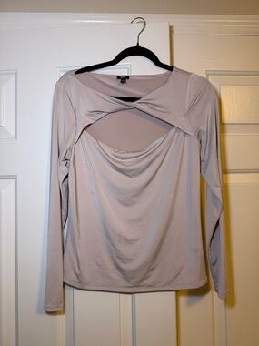 Express Light Taupe Long-Sleeve Twist Front Cutout Top